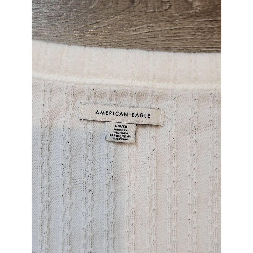 AMERICAN EAGLE top size small ivory ribbed henley short sleeve fitted y2k - Picture 2 of 6